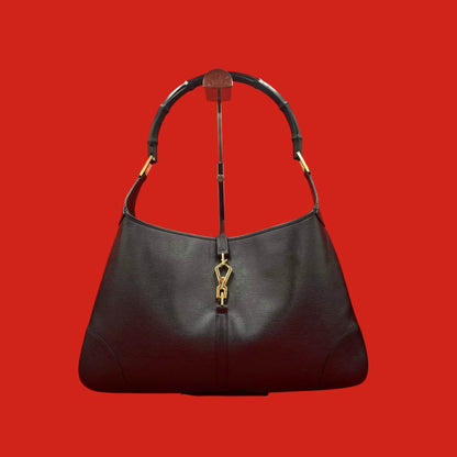 美品　GUCCI グッチ バンブー ジャッキー ワンショルダーバッグ オールレザー ブラック