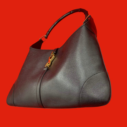 美品　GUCCI グッチ バンブー ジャッキー ワンショルダーバッグ オールレザー ブラック